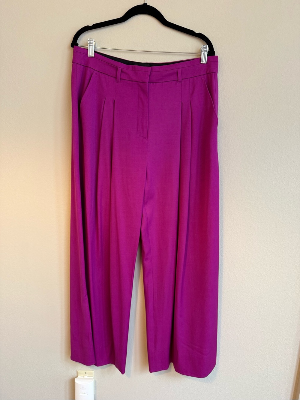 ME+EM Pleated High-Waist Wide-Leg Pants - Magenta